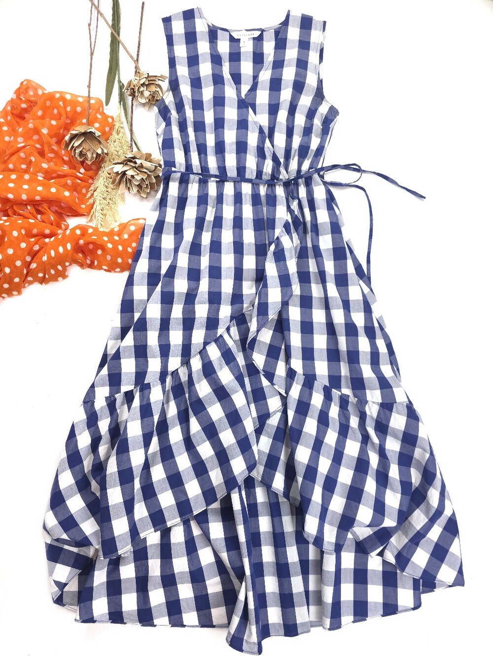 PopSugar Blue White Plaid Pocketed Maxi Dress Sz S